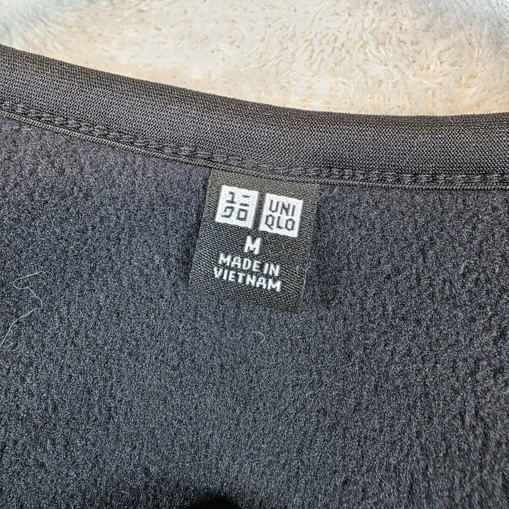 Uniqlo Jacket Womens Medium Black Sherpa Fleece Relaxed Collarless Button - Picture 3 of 10